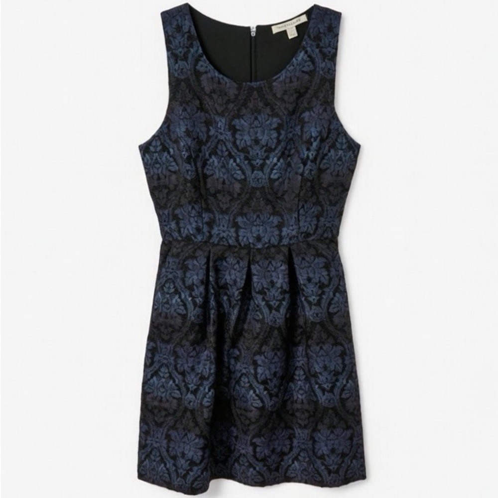Forever 21 Sleeveless Fit and Flare Brocade Dress Pleated at Waist Back Zipper